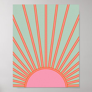 Sonnenaufgang Grün und Rosa Abstrakt Retro-Sonnens Poster