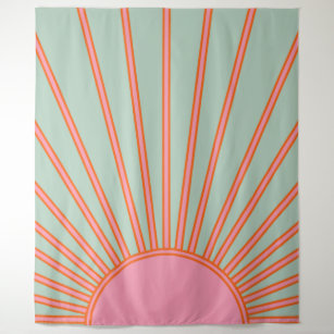 Sonnenaufgang Grün und Rosa Abstrakt Retro-Sonnens Wandteppich