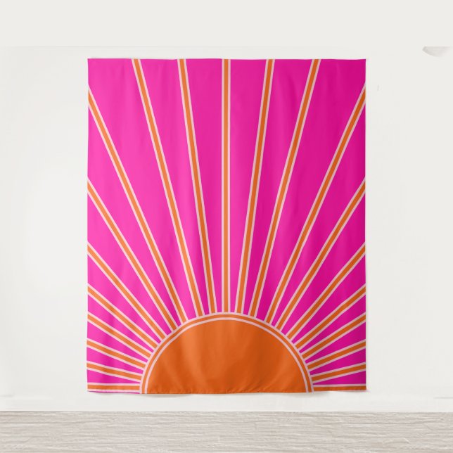 Sonnenaufgang Heiß rosa und orange Preppy Sonnensc Wandteppich (Vorderseite)