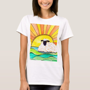 Sonnenaufgang im Wiesen Bauernhof Schafkunst T-Shirt
