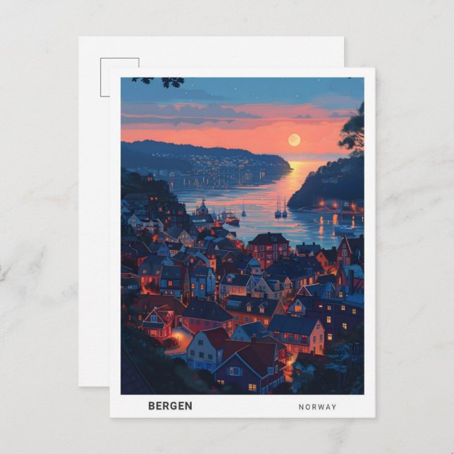 Sonnenaufgang in Bergen Norwegen Postkarte (Vorne/Hinten)
