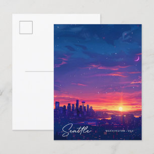 Sonnenaufgang in Seattle Washington USA Vintage Re Postkarte