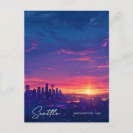 Sonnenaufgang in Seattle Washington USA Vintage Tr Postkarte