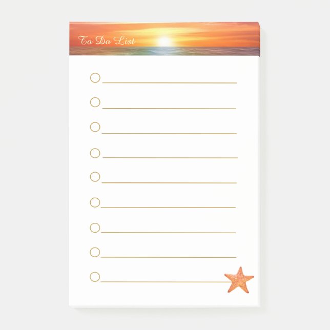 Sonnenaufgang, Kalligrafie und Meerestern auf weiß Post-it Klebezettel (Vorderseite)
