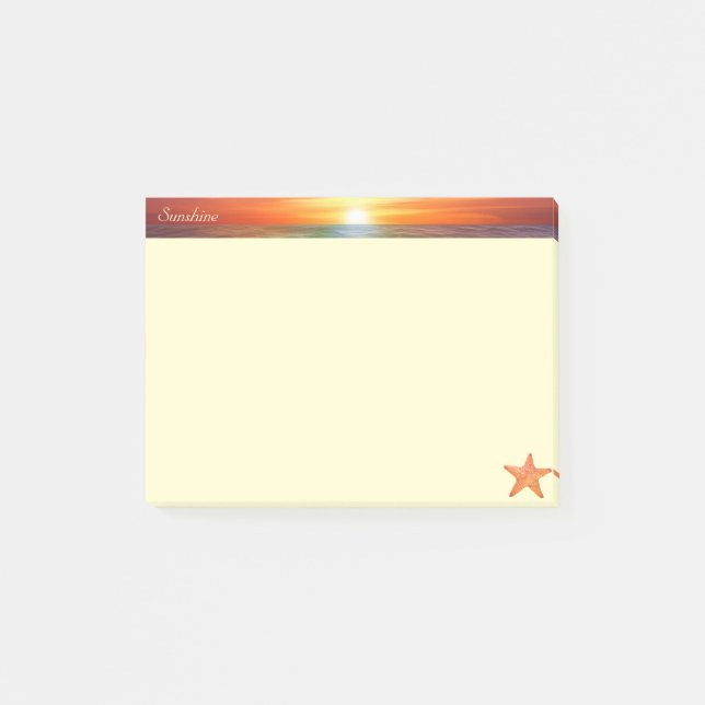 Sonnenaufgang, Kalligraphie und Seestern auf Elfen Post-it Klebezettel (Vorderseite)