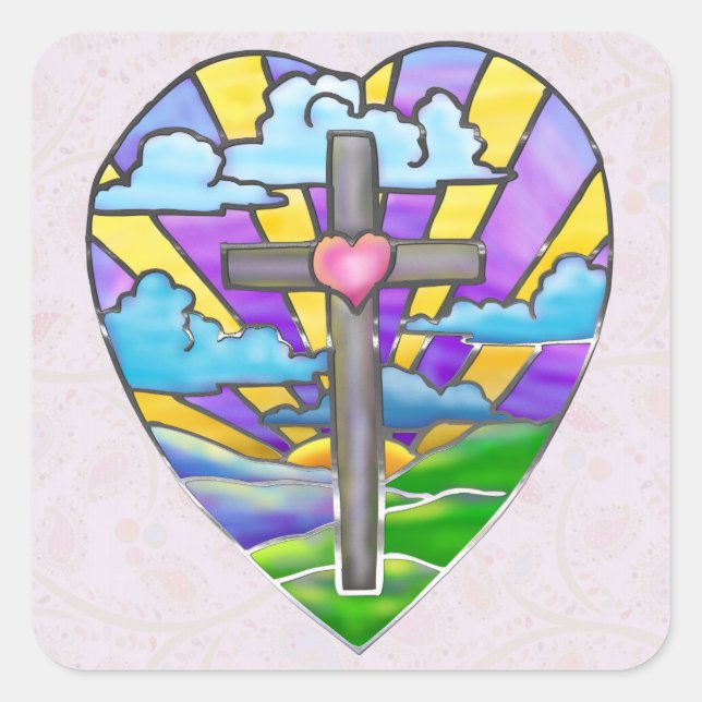 Sonnenaufgang Katholische Volkskunst Ostern Quadratischer Aufkleber (Vorderseite)
