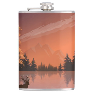 Sonnenaufgang Landschaft mit See und Deers-51207 Flachmann