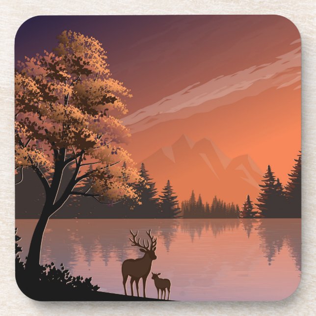 Sonnenaufgang Landschaft mit See und Deers-51207 Getränkeuntersetzer (Vorderseite)