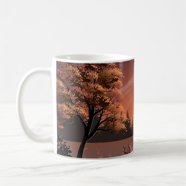 Sonnenaufgang Landschaft mit See und Deers-51207 Kaffeetasse (Links)