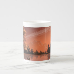 Sonnenaufgang Landschaft mit See und Deers-51207 Prozellantasse