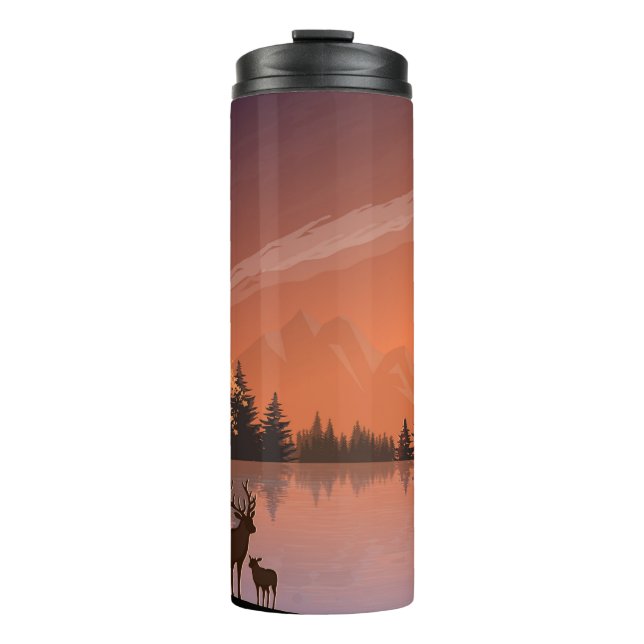 Sonnenaufgang Landschaft mit See und Deers-51207 Thermosbecher (Vorderseite)