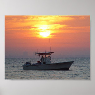 Sonnenaufgang mit Schiff auf der Insel Sanibel Poster