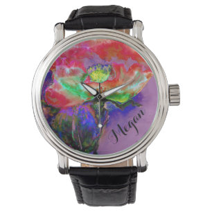 Sonnenaufgang-Mohn-Monogramm Armbanduhr