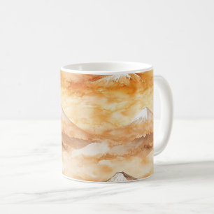 Sonnenaufgang Mount Fuji Aquarell Orange Landschaf Kaffeetasse