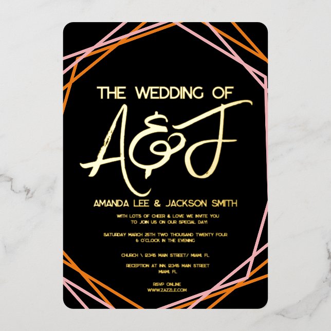 Sonnenaufgang Orange Pink Bright Wedding Folieneinladung (Vorderseite)