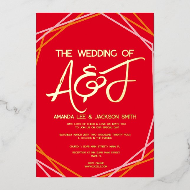 Sonnenaufgang Orange Rosa Hochzeit Folieneinladung (Vorderseite)