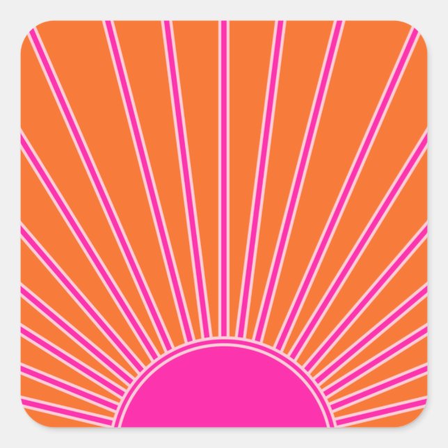 Sonnenaufgang Orange und Hot Pink Preppy Sunshine Quadratischer Aufkleber (Vorderseite)