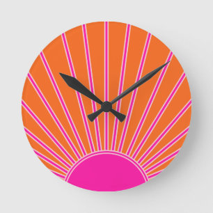 Sonnenaufgang Orange und Hot Pink Preppy Sunshine Runde Wanduhr