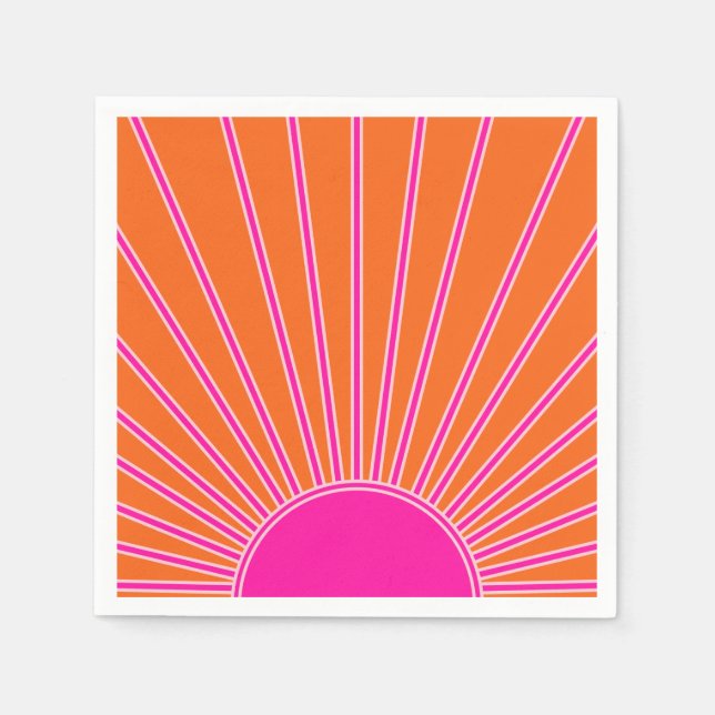 Sonnenaufgang Orange und Hot Pink Preppy Sunshine Serviette (Vorderseite)