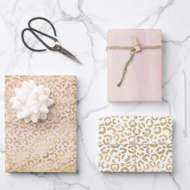 Sonnenaufgang Peach Blush Pink Gold Leopard Geschenkpapier Set (Vorderseite)