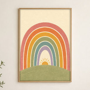 Sonnenaufgang Regenbogen-Hügel Aquarell Whimsical Poster