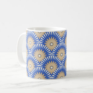 Sonnenaufgang Retro-Blume - blau, weiß & braun Kaffeetasse