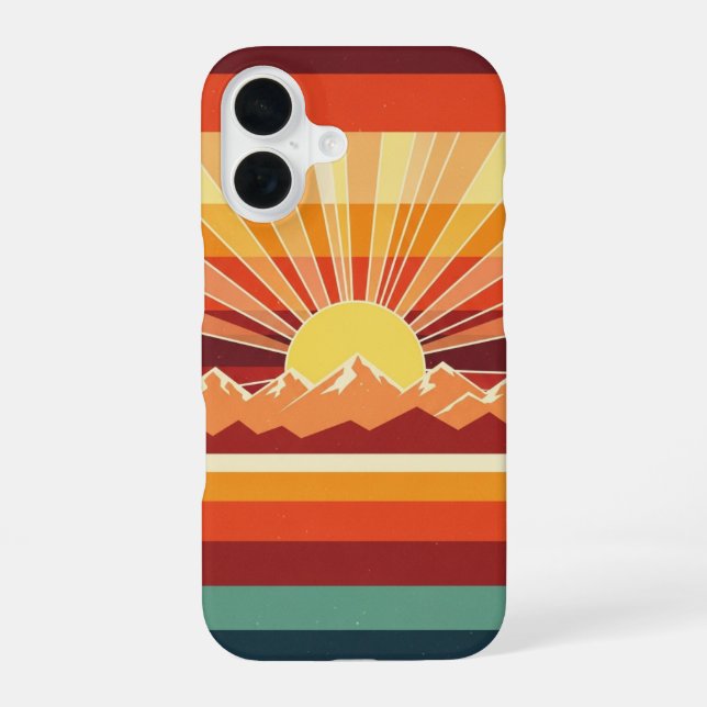 Sonnenaufgang Retro-Gipfel iPhone 16 Hülle (Rückseite)