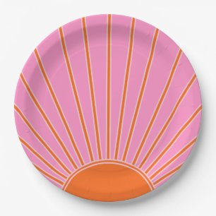 Sonnenaufgang rosa und orange Vintage Boho Sonnens Pappteller