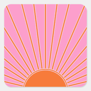 Sonnenaufgang rosa und orange Vintage Boho Sonnens Quadratischer Aufkleber