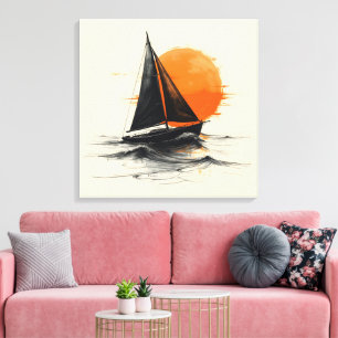 Sonnenaufgang Sailboat Silhouette Sketch Leinwanddruck