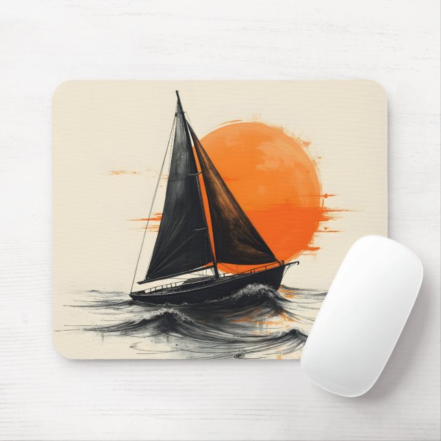 Sonnenaufgang Sailboat Silhouette Sketch Mousepad (Mit Mouse)