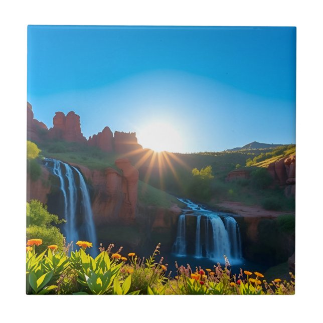 Sonnenaufgang Sandstone Wasserfall Landschaft Fliese (Vorderseite)