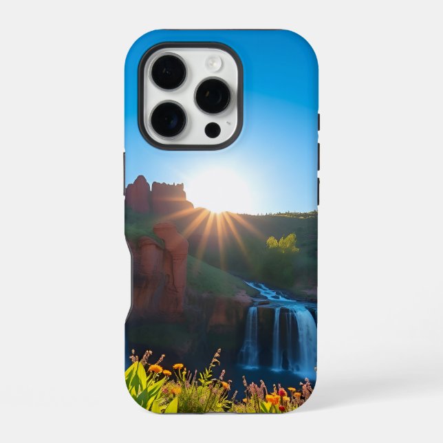 Sonnenaufgang Sandstone Wasserfall Landschaft iPhone Hülle (Rückseite)