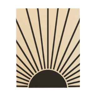 Sonnenaufgang Schwarz-Weiß-Abstrakte Sonnenschein Holzdruck