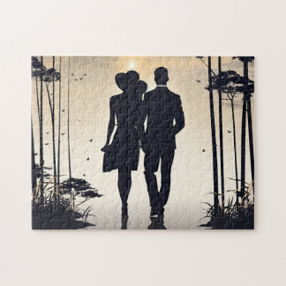 Sonnenaufgang: Schwarz-Weiß-Silhouette Puzzle