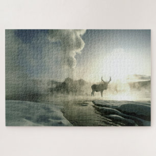 Sonnenaufgang Silhouette Elk am Burg Geyser Puzzle