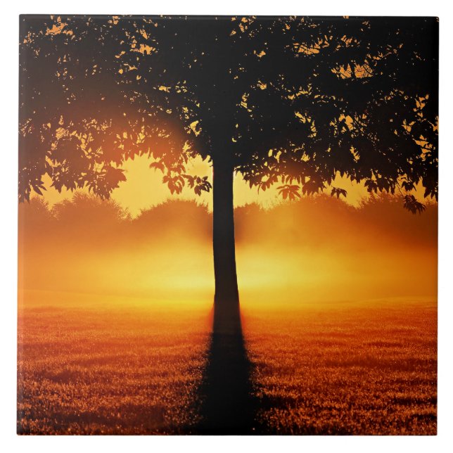 Sonnenaufgang Silhouette Fliese (Vorderseite)