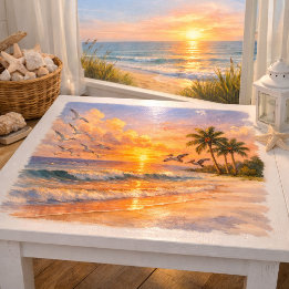 Sonnenaufgang Strand Wasserfarbe mit Palmen Seidenpapier