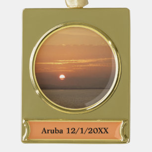 Sonnenaufgang über Aruba I Caribbean Seascape Banner-Ornament Gold