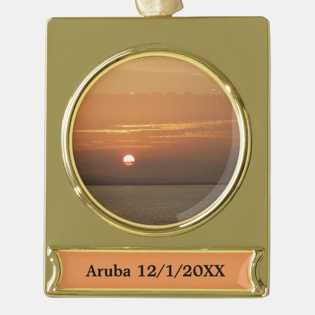 Sonnenaufgang über Aruba I Caribbean Seascape Banner-Ornament Gold (Vorderseite)