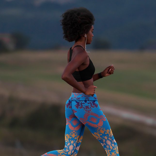 Sonnenaufgang über Blue Sky Royal Damask Leggings (Von Creator hochgeladen)
