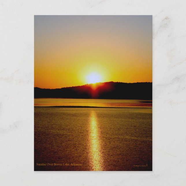 Sonnenaufgang über dem Bibersee Arkansas Postkarte (Vorderseite)