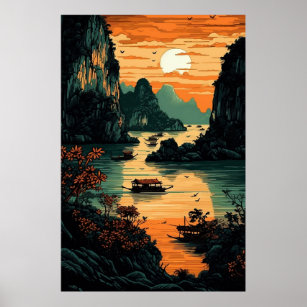 Sonnenaufgang über dem Fluss Poster Kunst, Dichtun