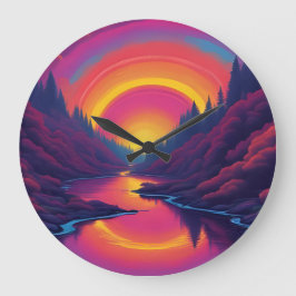 Sonnenaufgang über dem See Große Wanduhr