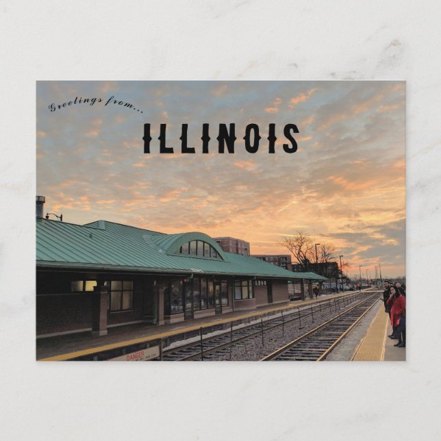 Sonnenaufgang über Des Plaines Bahnhof Illinois Postkarte (Vorderseite)