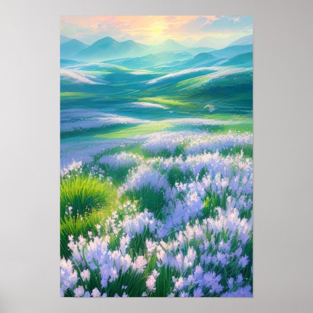 Sonnenaufgang über einem Tal der weißen Blume Poster (Vorne)