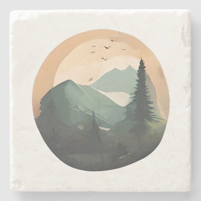 Sonnenaufgang über Gipfeln: Eine ruhige Bergwelt Steinuntersetzer (Vorderseite)