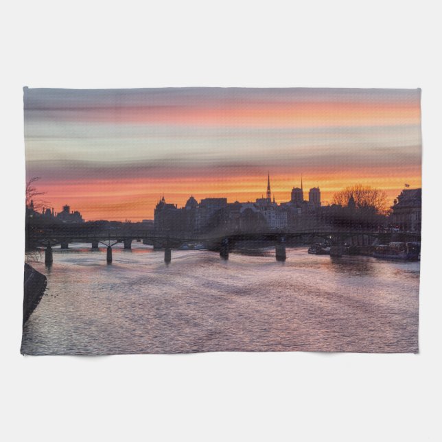 Sonnenaufgang über Ile de la Cite und Notre Dame - Geschirrtuch (Horizontal)