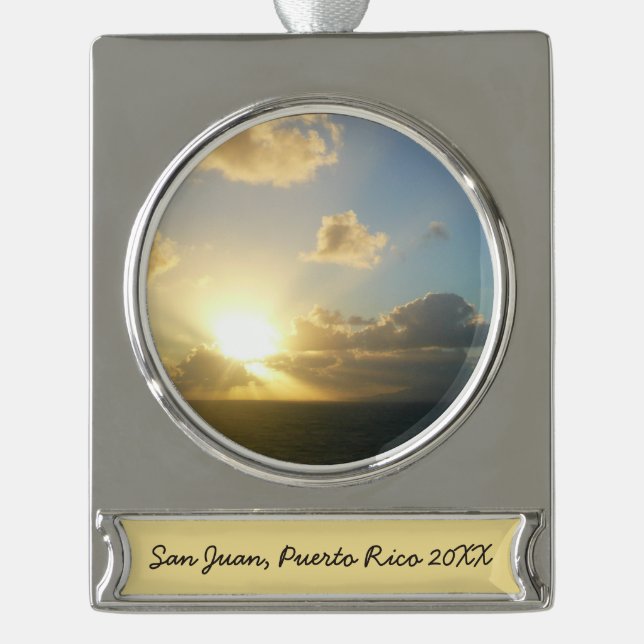 Sonnenaufgang über San Juan II Puerto Rico Banner-Ornament Silber (Vorderseite)