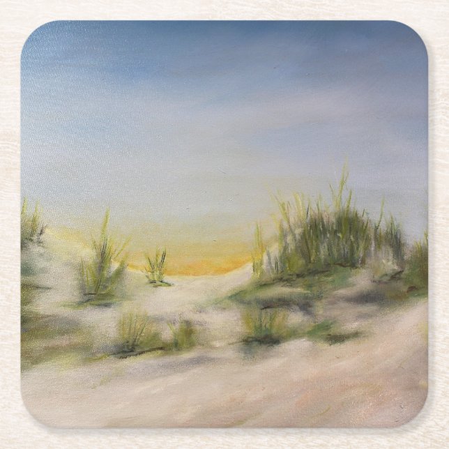 Sonnenaufgang über Sanddünen, originelle Ölmalerei Rechteckiger Pappuntersetzer (Vorderseite)